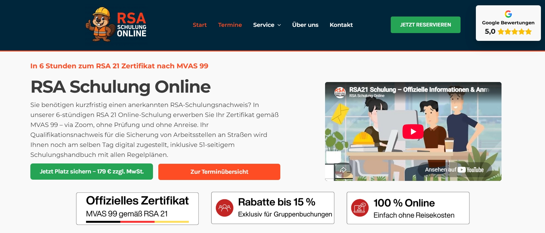Vorschau der Website von RSA Schulung Online